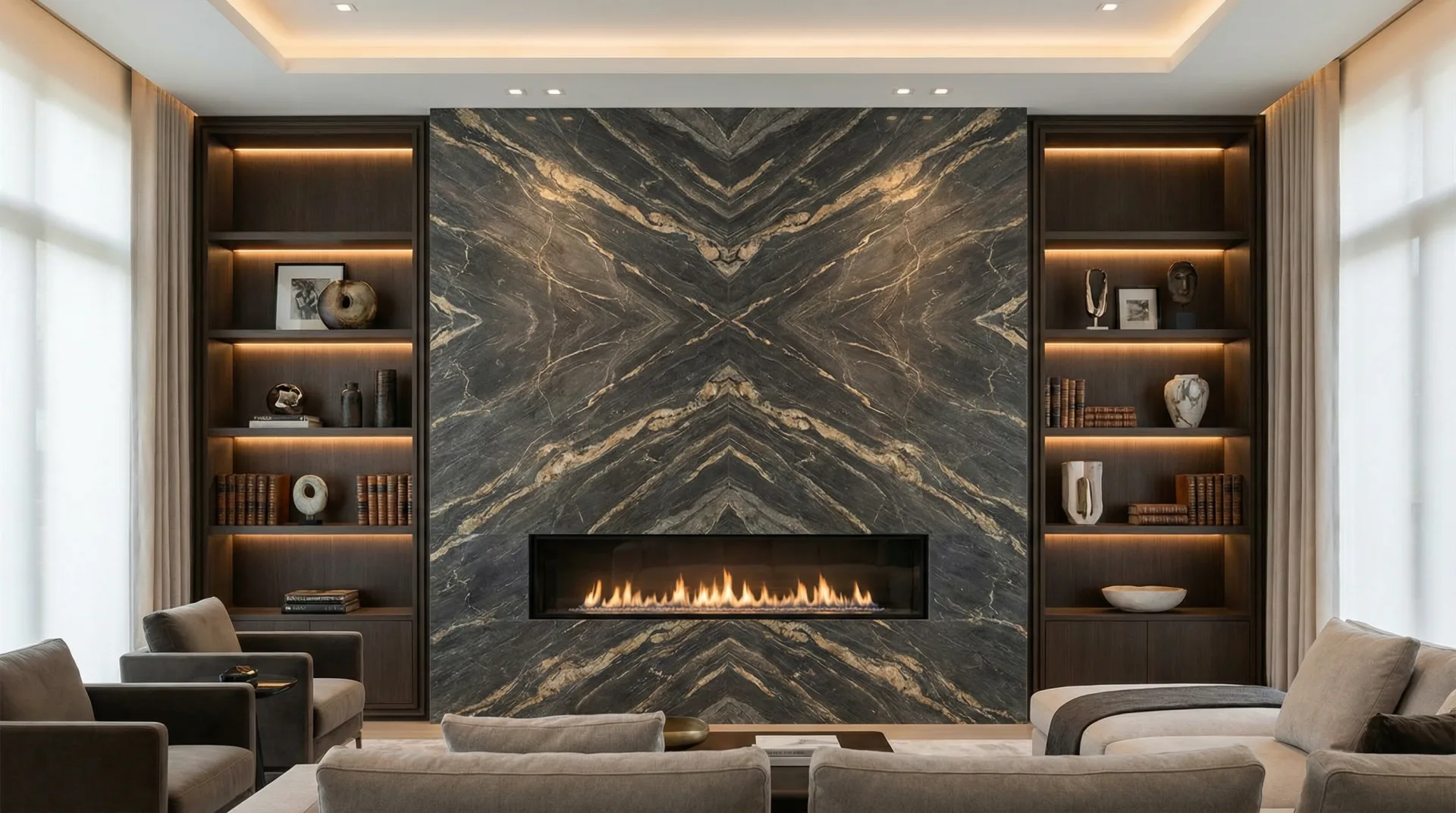 Natural stone fireplace surround installation