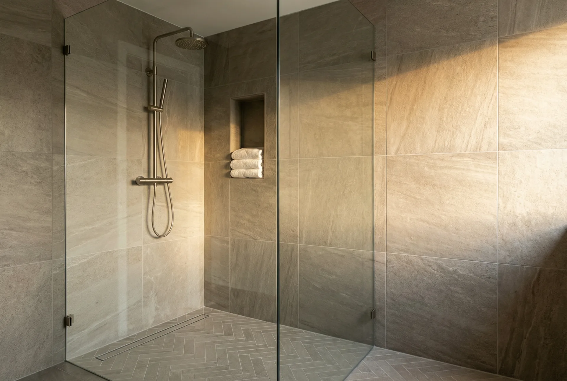Porcelain tile in a modern shower